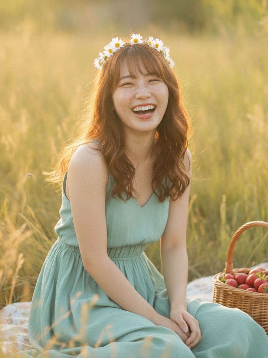 Hana, 26, laughing in a sunlit kitchen