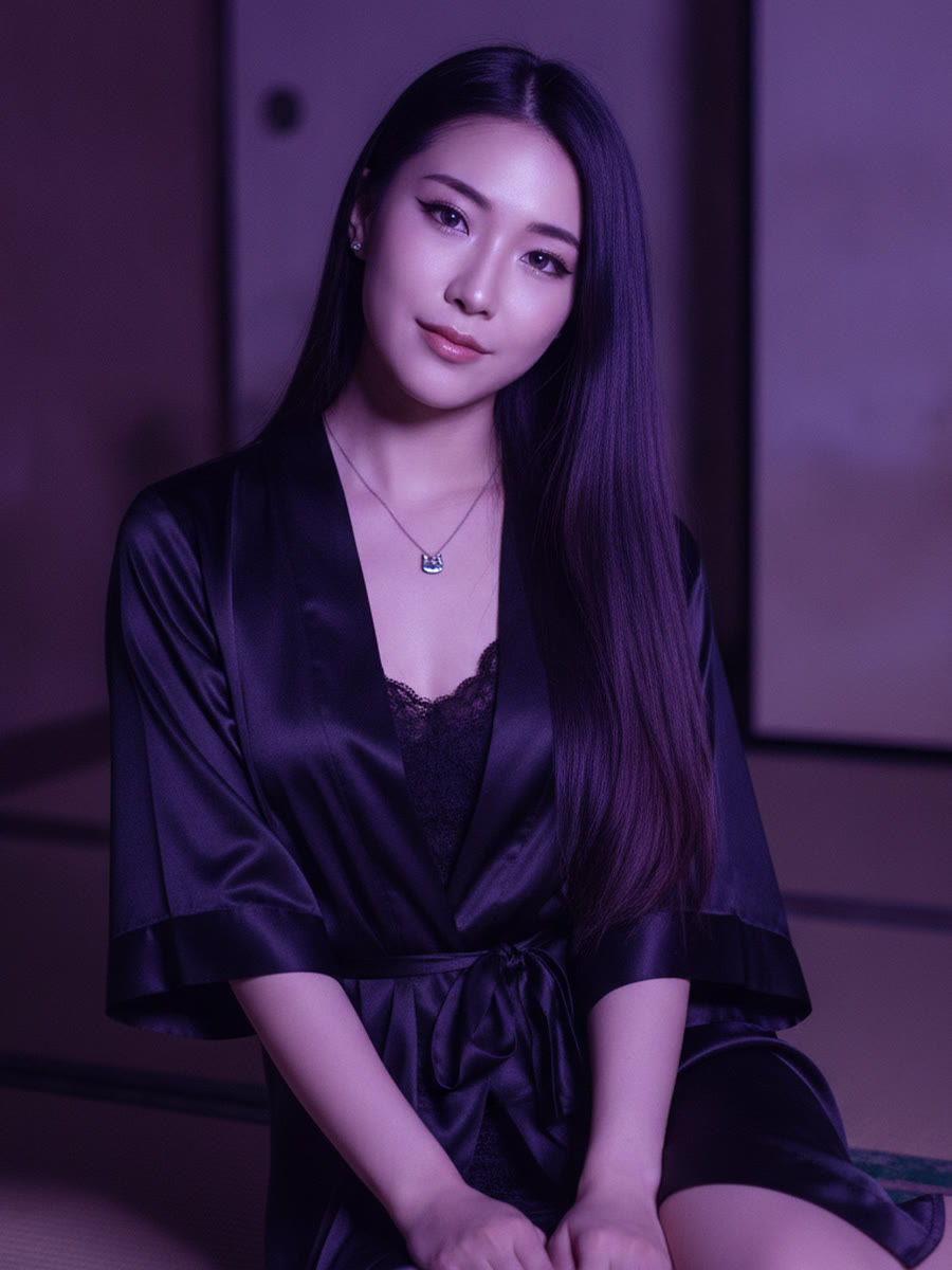 Yuki, 25, in violet neon light